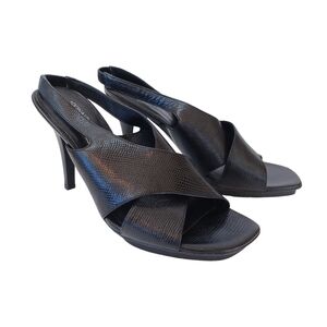 Donald J Pliner Heels Black Nola Open Toe Cross Strap Leather Womens size 10M